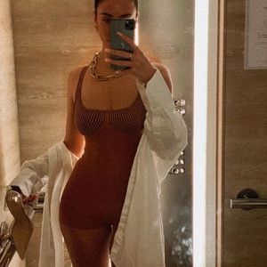 Zara seamless orange jacquard romper